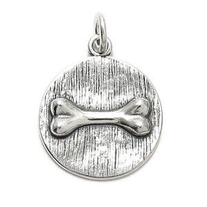 DOG BONE ON A PLAQUE CHARM IN 3D. STERLING SILVER.